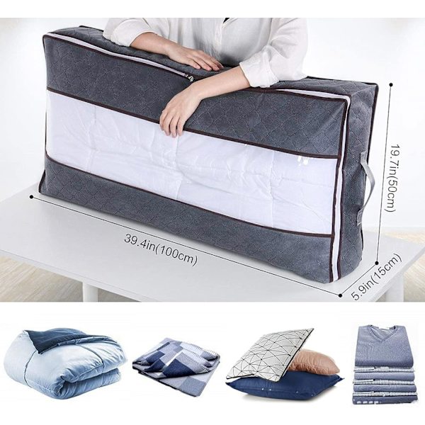 Sæt med 3 opbevaringsposer under sengen, 90L stor, sammenklappelig opbevaringsboks under sengen i non-woven stof, opbevaringsposer til dyner, tæpper, puder, legetøj og tøj