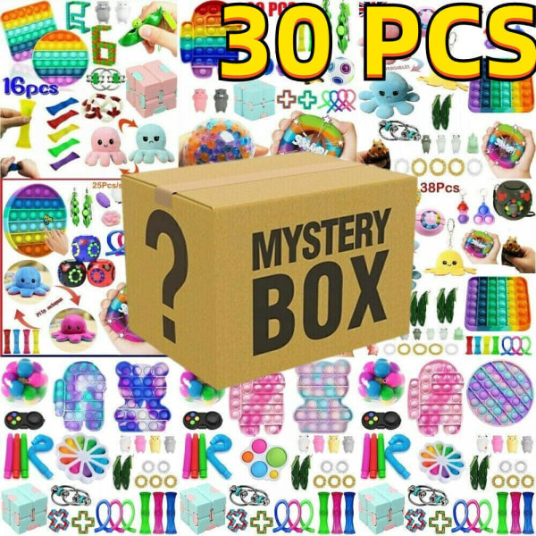 fidget toys, stressbollar, gropar, bönor och andra flerfärgade blindbox-set (Blindbox 30st)