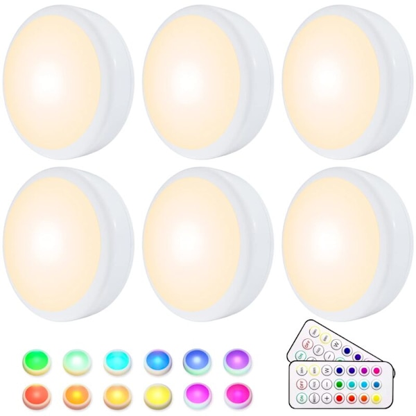 6 Kaappivalaisin, LED LED-valot RGB 13 Langattomat värit, Portaiden valaistus, LED langaton pelivalaistus, 2 kaukosäätimellä