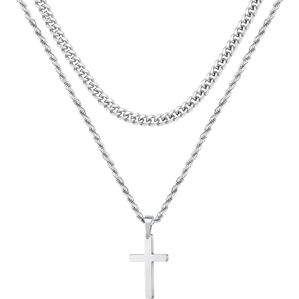 Halsband med kors för män, guld, svart och silver, rostfritt stål, enkelt smycke, present, korshalsband för män