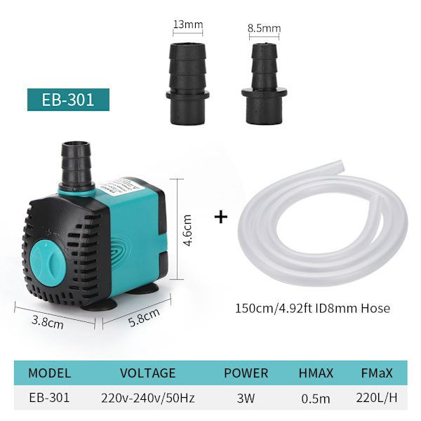 4 st sänkbara vattenpumpar, akvariumpump justerbar ultratyst pump för damm fisk tank fontän fisk tank 1,5 m sladd (led