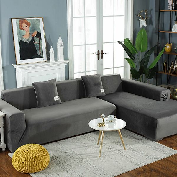Hjørnesofabetræk med armlæn Sofaovertræk Stræk L-formet beskyttende sofa (L-formet hjørnesofa, køb venligst to stykker) - Pink Dobbelt 145-185cm