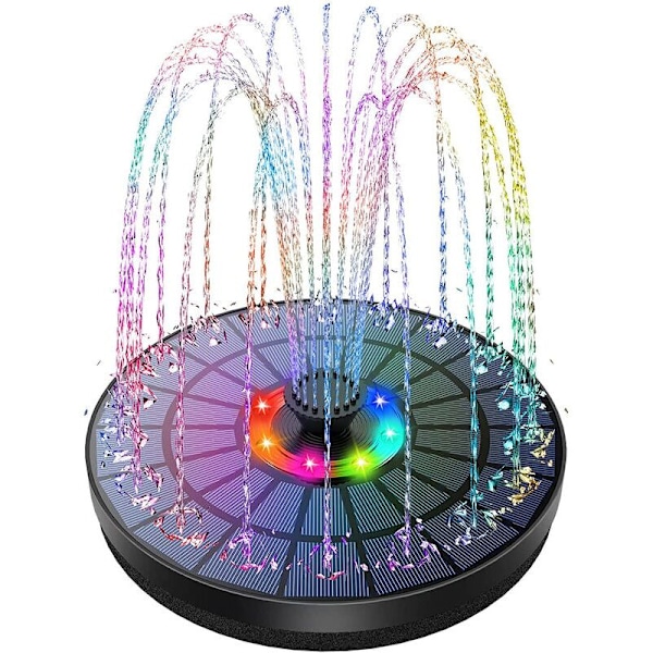 LED udendørs solcellefontæne, 3W flydende poolpumpe med batteri, farverige LED-lys og 7 dyser til udendørs have