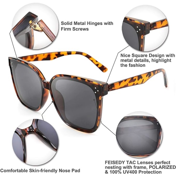 (brunt leopard print) oversized firkantede retro polariserede solbriller til kvinder og mænd i enkel stil
