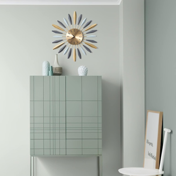 Modern design väggklocka, stor färgglad väggklocka, vintage design väggklocka 55cm, bladformad väggklocka, med arabiska siffror för att berätta tid