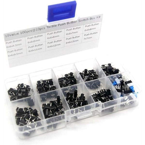 10 Värde 100 st/Micro Touch knappset Svart Plast Momentan Plast Sortimentskit 50MA 12VDC