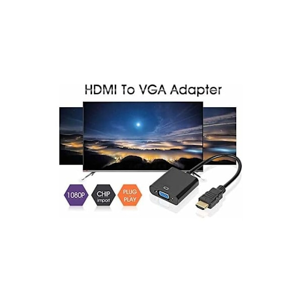 1 stk. sort HDMI-adapter til VGA han-konverteradapter til hun 1080p til bærbar pc-tablet