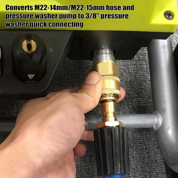 Hurtigkoblingssett for høytrykksspyler, 4 hurtigkoblinger for 14 mm M22 slange ved 3/8 tommer, høytrykks messing spyleradaptere