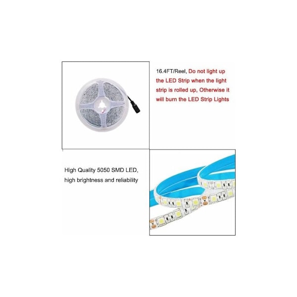 12V Kald hvit LED-stripe 6500K, 5m Fleksibel 300 LED-er 5050 SMD IP65 Vanntett LED-list