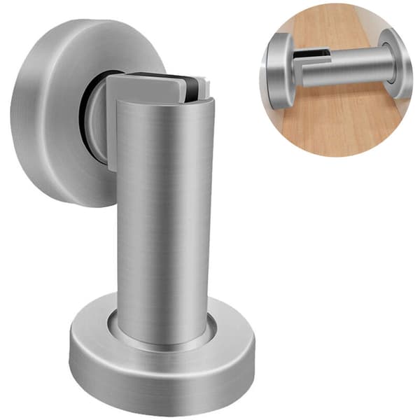 Magnetisk dörrstopp, rostfritt stål borstad dörrfångare modern solid rigid dörrstoppar barnsäker dörrhållare vägg/golvmontering, silver