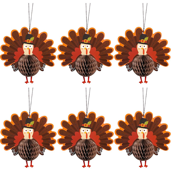 Sæt med 6 kalkun honningkage Thanksgiving hængende papir kalkun honningkage til Thanksgiving dekoration indendørs og udendørs