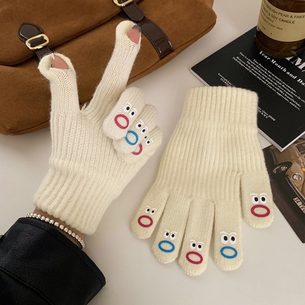 Stretchiga virkade handskar stickade handskar tecknad full fingerhandskar pekskärm vinter varma handskar för män och kvinnor