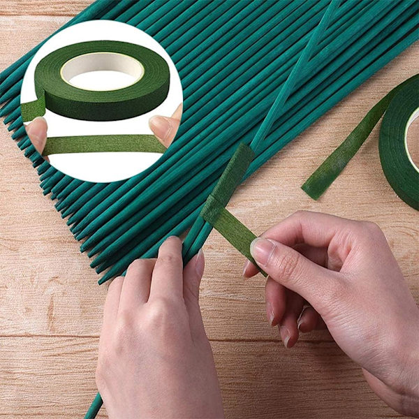 50 st gröna växtstödpinnar stödpinnar bambu stödpinnar med 30 meter papperstejp och 50 växtbindningar klätterväxtpinne växtpinne (15 tum / 3
