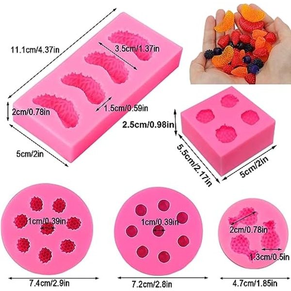 5 stk Frukt Silikonform Fondant Fruktformede geléformer, 3D Min