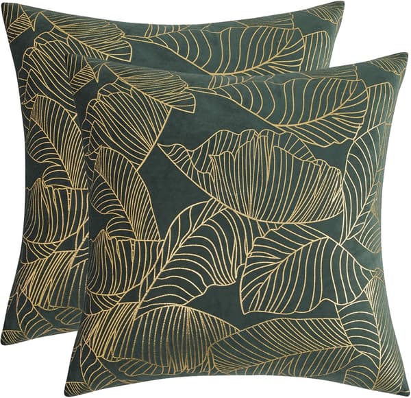 Sammetskuddfodral 45 x 45 cm Dekoration Tryckt Guld Kuddfodral för Soffa Sovrum Bil Vardagsrum Kuddfodral Grönt Set om 2