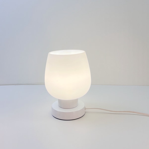 Touch-sengelampe - Moderne lille lampe til soveværelse, stue, natbord, bordlampe med hvid opalglasskærm, varm LED-pære, 3-vejs dæmpning