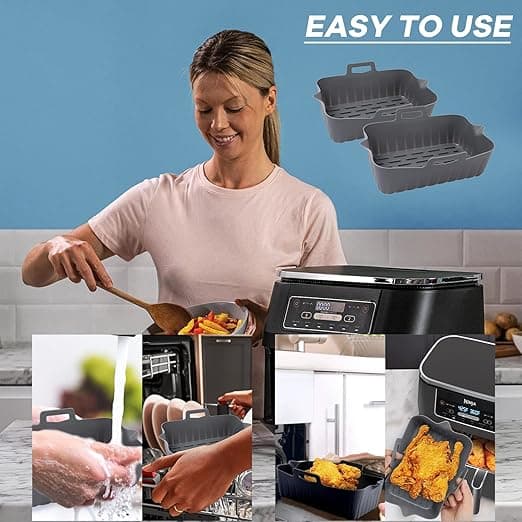 Silikon luftfritøseforing (2 x grå) til rektangulære luftfritøser, luftfritøsetilbehør, silikonforing til luftfritøsetilbehør og luftfritøselin