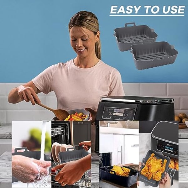 Silikonfoder för airfryer (2 x grå) för rektangulära airfryers, airfryer-tillbehör, silikonfoder för airfryer-tillbehör och airfryer-foder