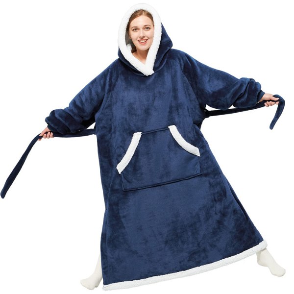Kvinners myke, varme fleece plysj badekåpe kvinners pyjamas pyjamas loungewear pyjamas 150cm (marineblå)