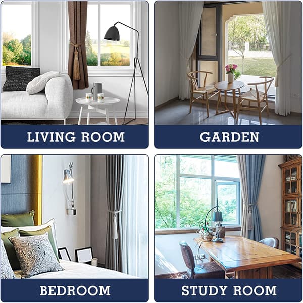 Set om 4 gardinbindningar rep flätad polyester bomullsvävnad draperibindningar med tofs dekorativa gardintillbehör, beige