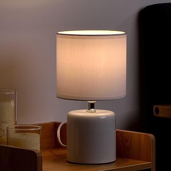 Rundt bordlampe, nattbordslampe, hvit