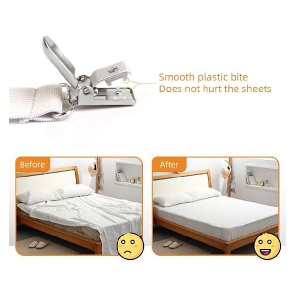 Set med 4 justerbara lakansträckare (65 cm till 200 cm), justerbar fästrem för lakan, säng, soffa, strykbrädesöverdrag (vit)