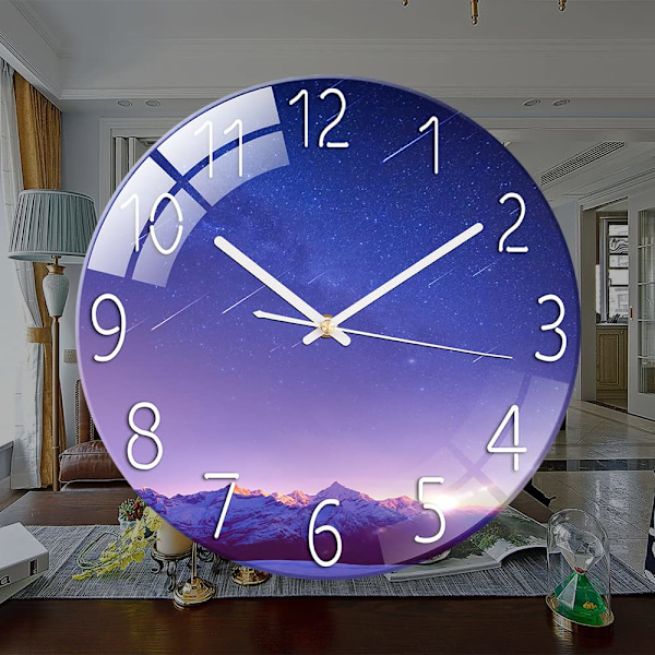 12 tommer lydløs glas vægur stue køkken moderne design vægur 30cm kvartsur hængende fint vægur (Meteor)