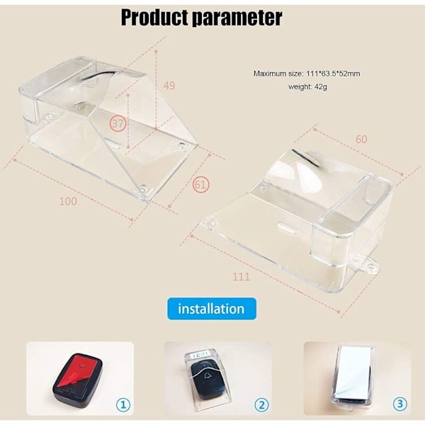 Transparent vattentät trådlös dörrklocka för Carillon Ring Utomhusknapp dörr Sonnette Kit Easy Box Kit Install