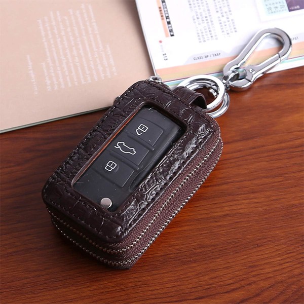 Nøkkelring i ekte skinn Dobbel Pocket Zip Nøkkelring 9x5x3,5cm Kha