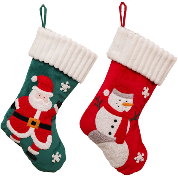 Sett med 4 julesokker brodert i form av en snømann for juletre, peisdekorasjon, gave sokker (julenissesokker)