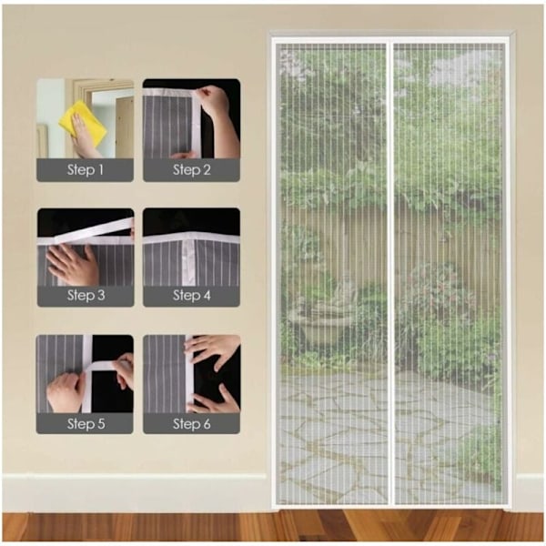 Tilpasset myggnetting magnetisk dør, anti-mygg dørgardin, for korridor, dør, uteplass, hvit, 80 x 210 cm