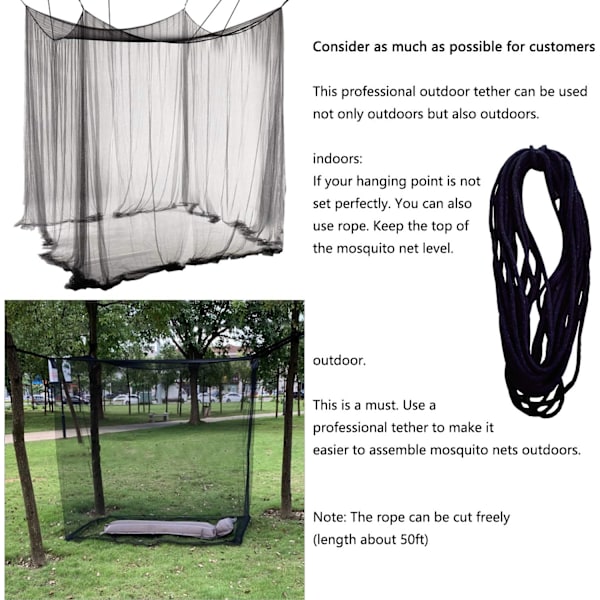 Myggnetting for seng, fire hjørnestolpe gardin myggnetting elegant myggnetting sett, kroker og profesjonelt myggnetting tau, skjerm baldakin gardin