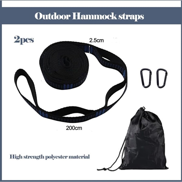 Set med 2 st 2 m hängmattsband, hängstol, upphängningsutrustning för hängmatta, för utomhuscamping, trädaccessoarer, yogagunga