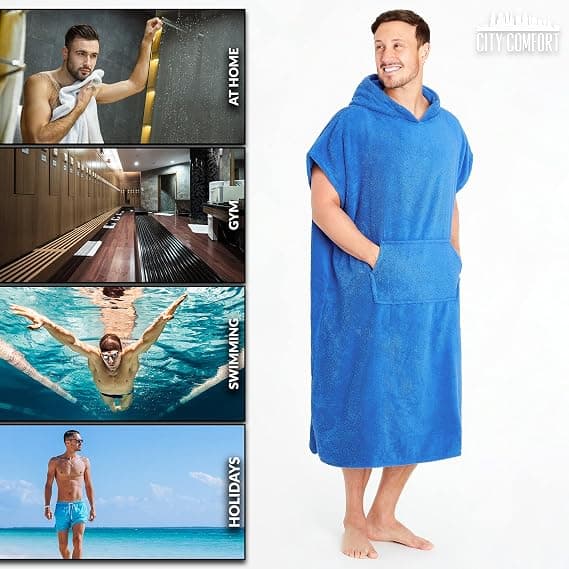1 stk. (sort, ca. 88*110cm) Badekåbe Poncho Hætte Strandhåndklæde Svømning Surfing Mand Kvinde