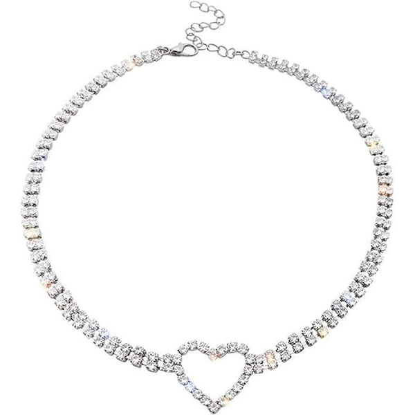 Kristallhjärtchoker Halsband Brud Strass Halsband Dam Flickor Ungdom Halsband