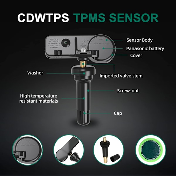 Dæktryksensor, 315MHZ Dæktryksovervågningssystem (TPMS) Sensor Udskiftning til Buick GMC Chevrolet Cadillac