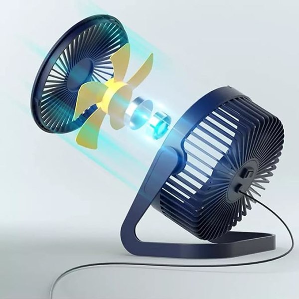 USB fan (dark blue, 5-inch second gear), small desktop office fan, strong wind, silent, 360 degree head up