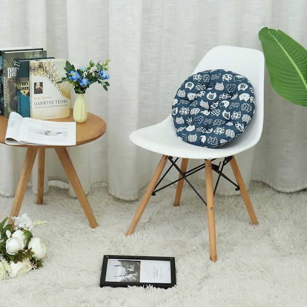40 x 40 cm Rund Bomulls Stolpute Tykkere Pad Blå Katt Kontor Sittepute