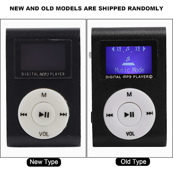 Mini MP3 -musiikkisoitin, (musta), Mini kannettava urheilun MP3-soitin takaklipsillä + LCD-näyttö, tukee jopa 32 Gt:n muistikorttia