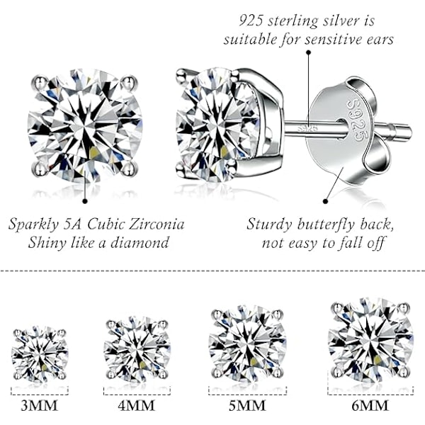 925 Sølv Ørestikker Sæt - Hvidguldbelagt m/ 8 CZ Farver (2mm-7mm) - Allergivenlige Dame Smykker