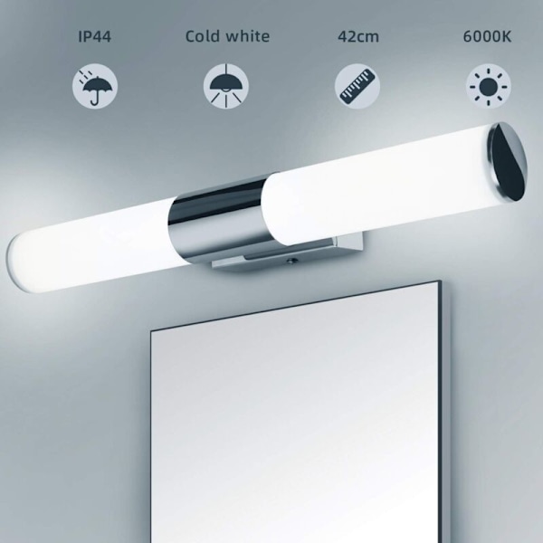 Badeværelsesspejllampe 42cm-12W 1000Lumen LED applique, koldt hvidt lys 6000k, vandtæt, ikke-glimtende, super lys IP44