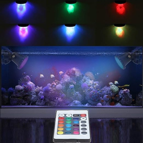 Vandtæt undervands spotlight flerfarvet RGB akvarielys (sæt med 1) med fjernbetjening til have dam fisketank swimmingpool