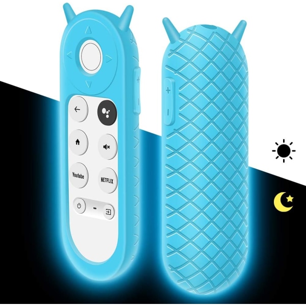 2 kpl silikonikotelon case Google TV Voice Remote -kaukosäätimelle , liukumaton case Google TV Remote -kaukosäätimelle (fluoresoiva sininen)