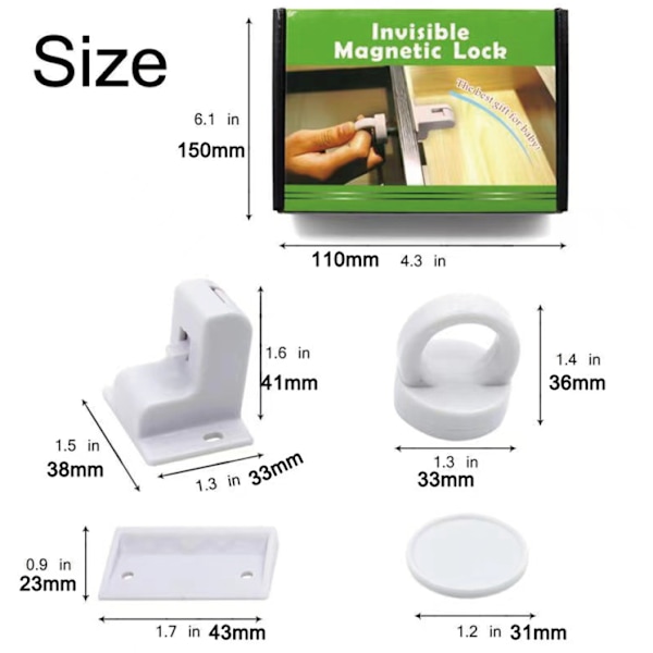 Magnetisk dørstopper, 8 låse + 2 nøgler