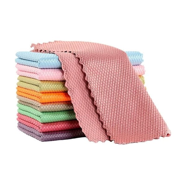 Set med 10 rengörings- och polerdukar i icke-plysch mikrofiber med mönsterskalor för enkel rengöring utan spår, mycket absorberande för köket a