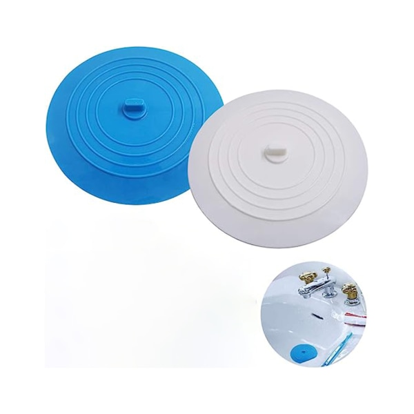 2-pack badpropp (vit och blå), universell 15 cm badpropp, diskbänkspropp, silikon diskbänkspropp, förhindrar läckage