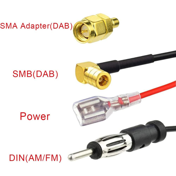 Dab FM Antenn Digital Radio Antenn FM/AM Combo SMB/SMA Hane till DIN Hane Adapter Bilradio Antenn Splitter Takmonterad Signalförstärkare 500cm 16.4f