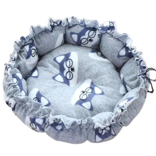 Grå snørebåndsdesign rund kæledyr katteseng varm kattemåtte kattehus varm kattekurv hund kat kennel kennel lille hund kat