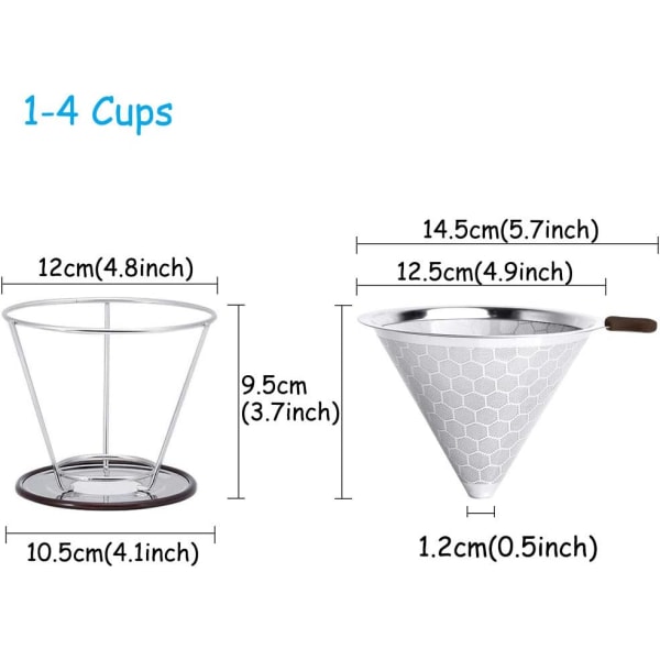 2 kpl Korkealaatuisia Pysyviä Kahvisuodattimia, Ruokalaatuinen 304 Ruostumaton Teräs, Uusiokäyttöinen Kaksoisverkko- ja Silikonikahvalla