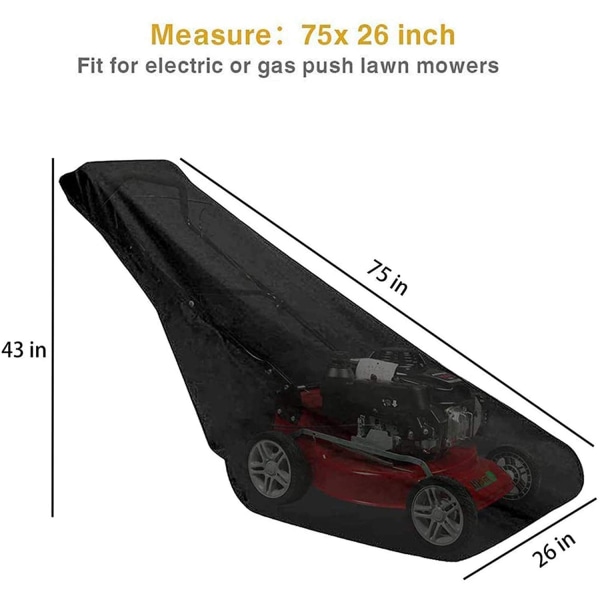 190T Gressklipperdeksel, Vanntett, Støvtett og Anti-UV, med Snøring og Oppbevaringspose for Utendørs/Innendørs - 188 x 99 x 63,5 cm